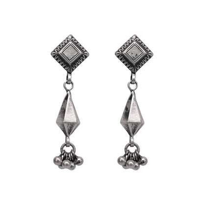 Taveez Handcrafted Stamped Silver Earrings with Ghungroos