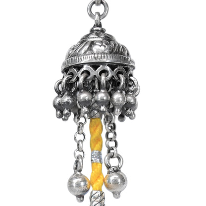 Rangeela Silver Jhumkas with Yellow Threadwork and Ghungroos
