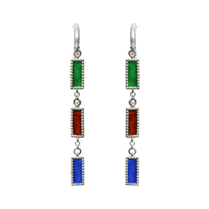 Sheesh Mahal Handcrafted Silver Danglers – 3-Layer Earrings with Meenakari & Silver Chains