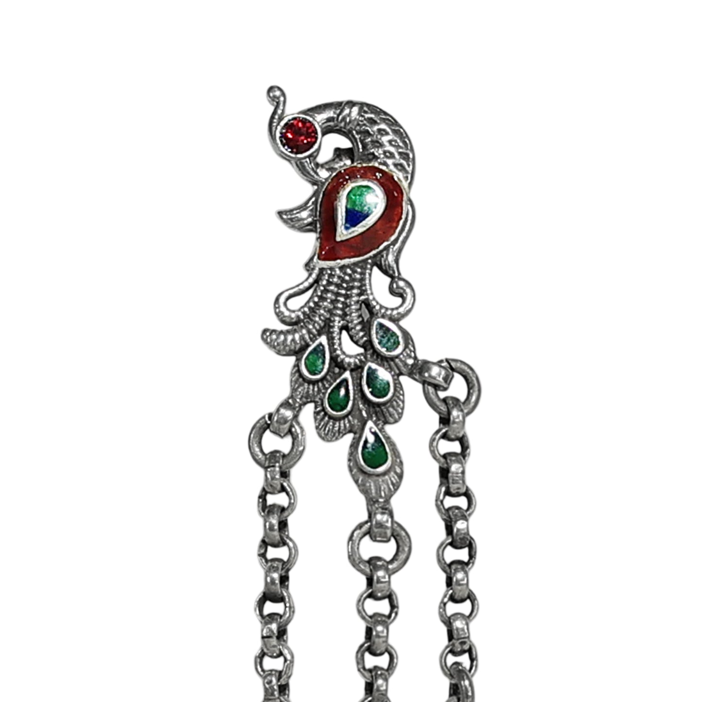 Phulwai Meenakari Dangling Earrings with Phulwari Stamping and Chain Detail