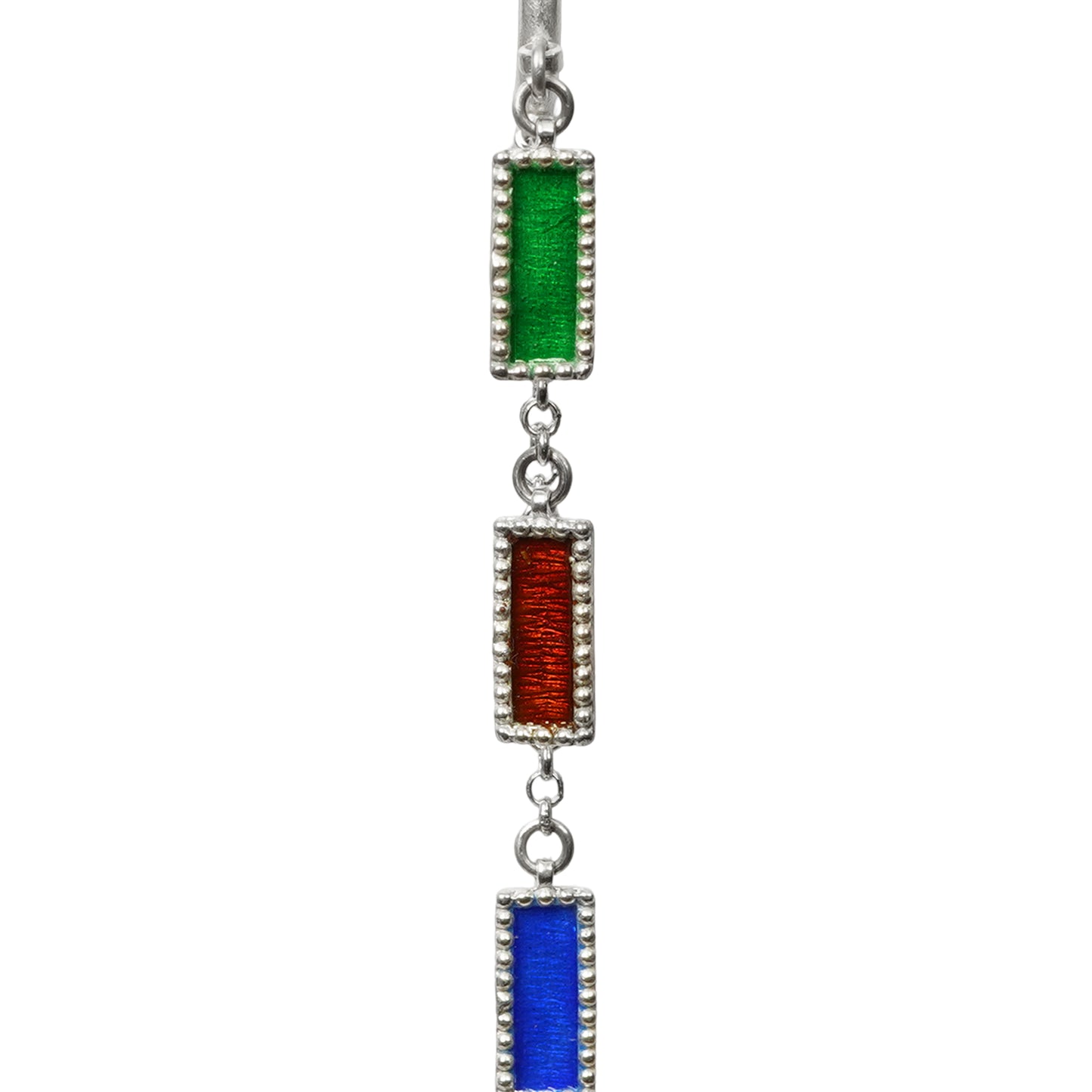 Sheesh Mahal Handcrafted Silver Danglers – 3-Layer Earrings with Meenakari & Silver Chains