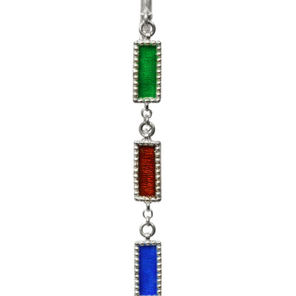 Sheesh Mahal Handcrafted Silver Danglers – 3-Layer Earrings with Meenakari & Silver Chains