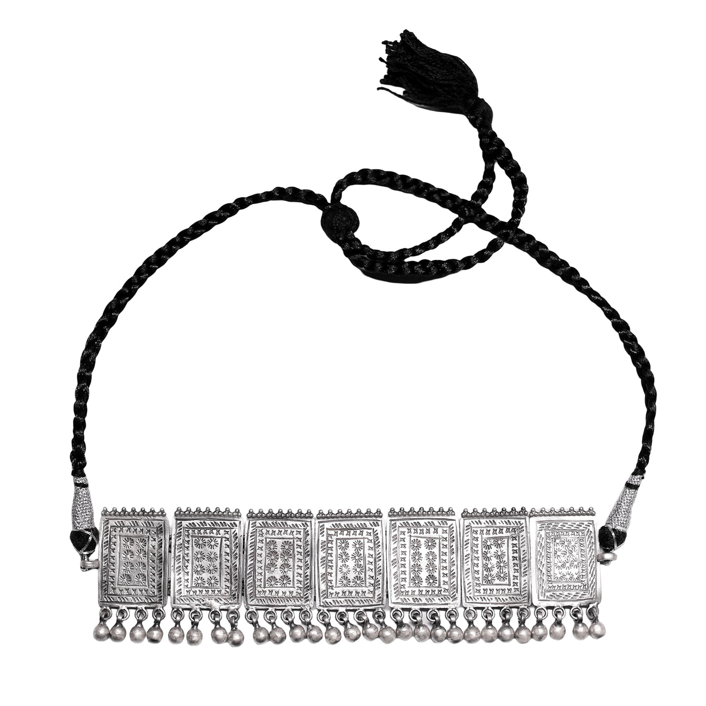 Sitara Handcrafted Engraved Silver Choker – Elegant Heritage Design with Drawstring Closure