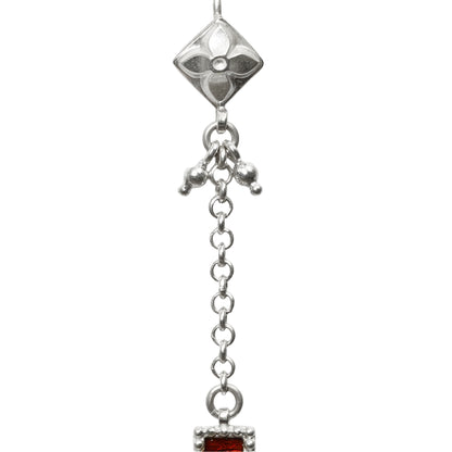 Sheesh Mahal Handcrafted Silver Earrings – Stamped Design with Ghungroos, Silver Chains & Red Meenakari
