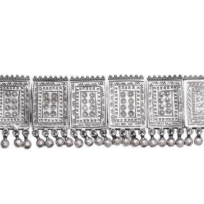 Sitara Handcrafted Engraved Silver Choker – Elegant Heritage Design with Drawstring Closure