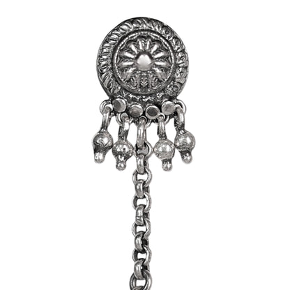 Devi Stamped Silver Earrings with Ghungroos and Handcrafted Silver Beads