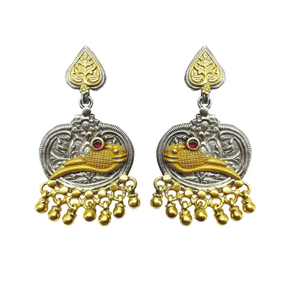 Phulwari Stamped Gold-Plated Earrings with Butterfly-Post Closure