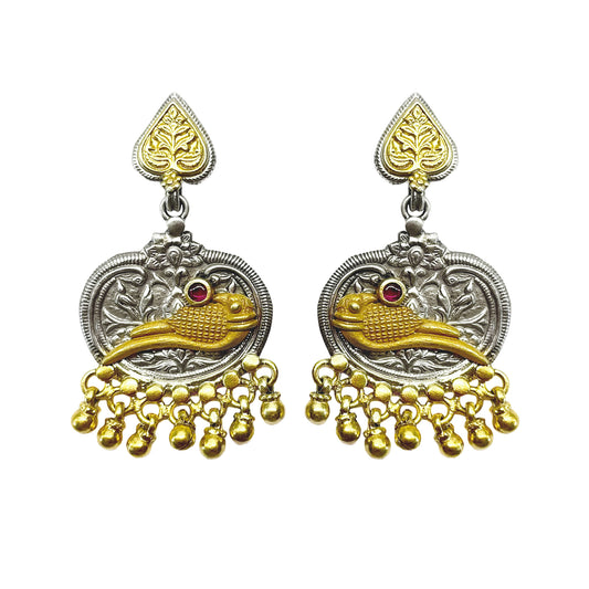 Phulwari Stamped Gold-Plated Earrings with Butterfly-Post Closure