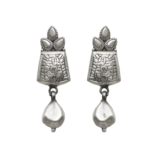 Sitara Handcrafted Engraved Silver Earrings – Timeless Elegance with Butterfly Post Closure
