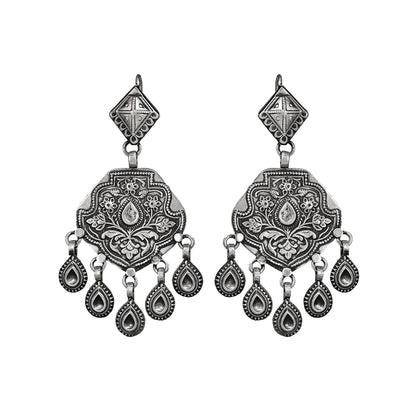 Devi Stamping Silver Earrings with Hook Closure