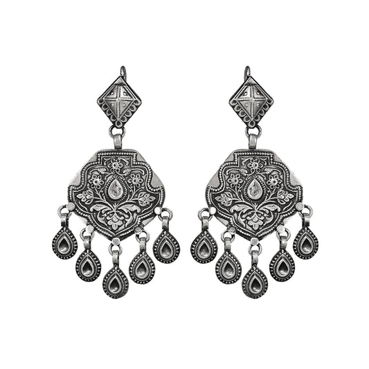 Devi Stamping Silver Earrings with Hook Closure
