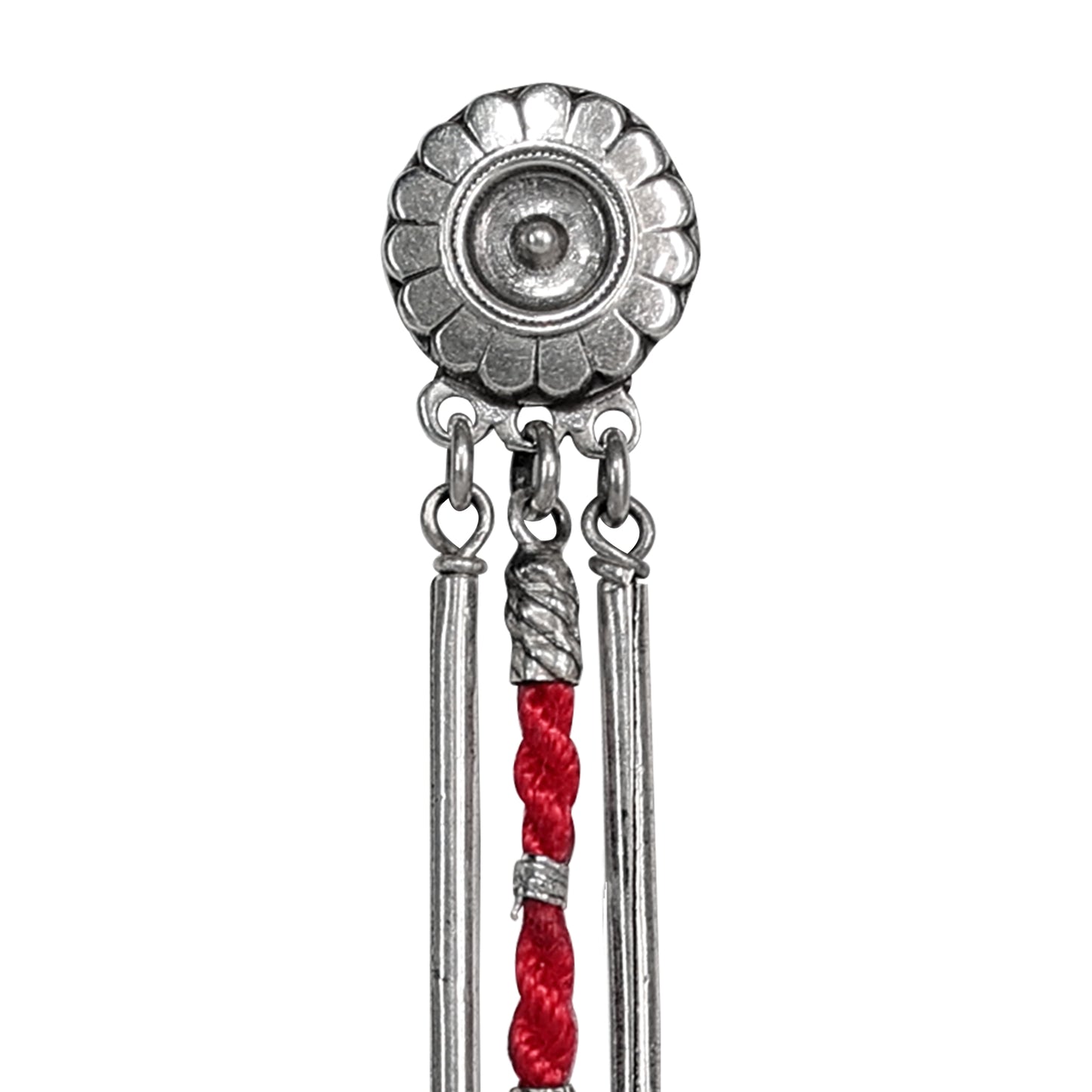 Rangeela Meenakari Silver Dangler Earrings with Pink Threadwork and Silver Tubes