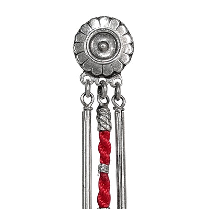 Rangeela Meenakari Silver Dangler Earrings with Pink Threadwork and Silver Tubes