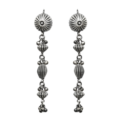 Rangeela Handmade Silver Earrings with Stamping, Handcrafted Beads & Ghungroos
