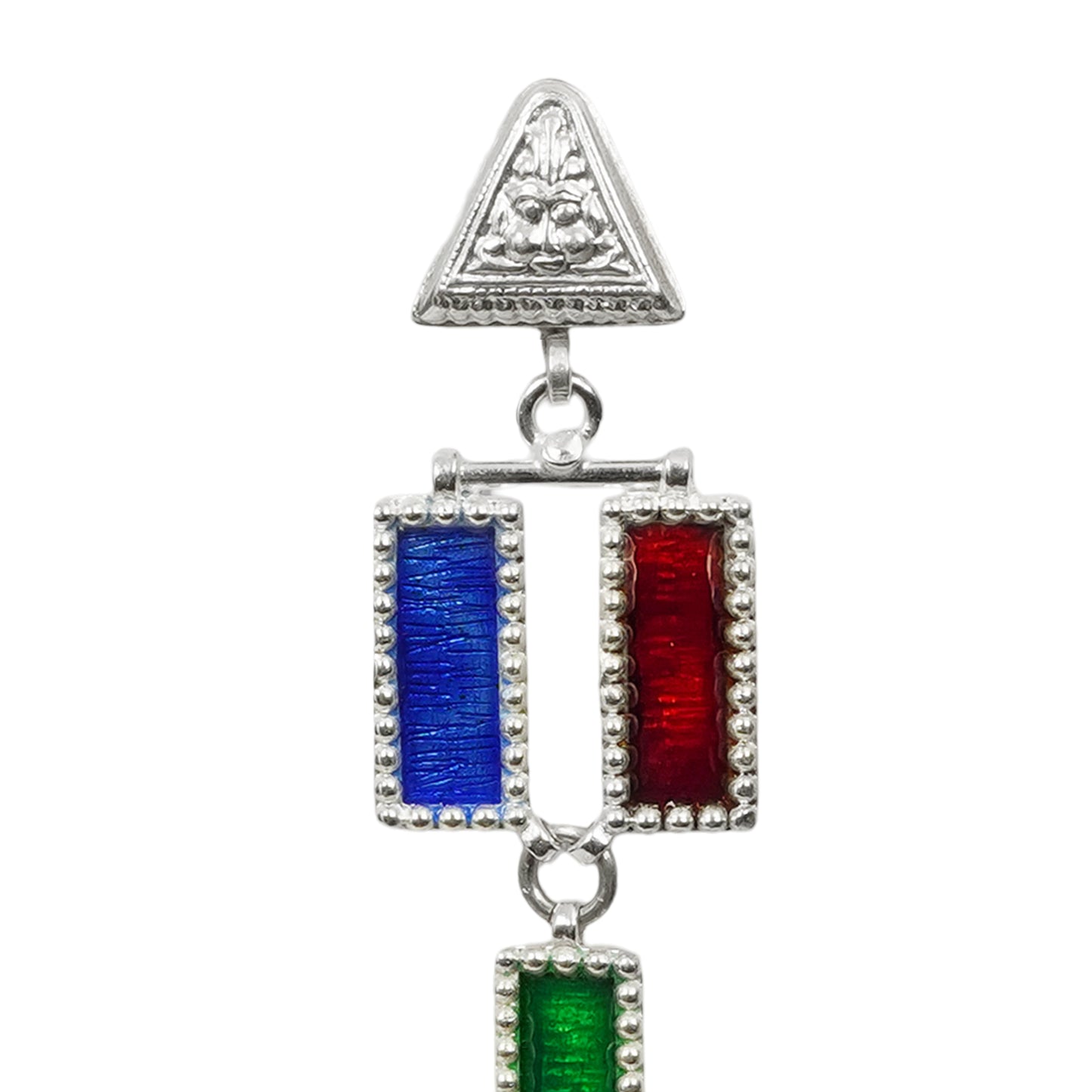 Sheesh Mahal Handcrafted Silver Earrings – 3-Layer Stamped Design with Multicolored Meenakari & Silver Hooks