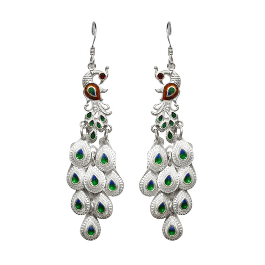 Phulwari Stamped Dangler Earrings with Glass Enameling (Meenakari) with Butterfly Post Closure