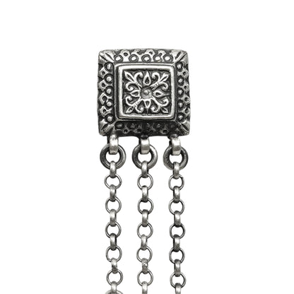 Taveez Handcrafted Stamped Silver Earrings with Chains & Ghungroos