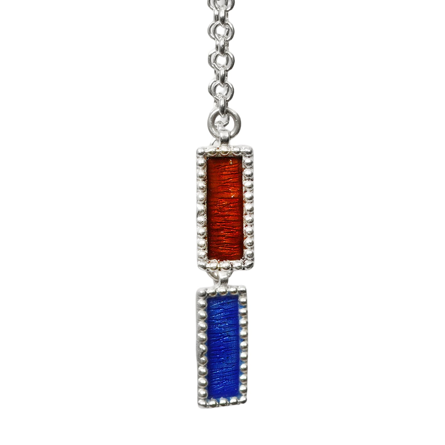 Sheesh Mahal Handcrafted Silver Danglers – 2-Layer Design with Red & Blue Meenakari and Silver Chains