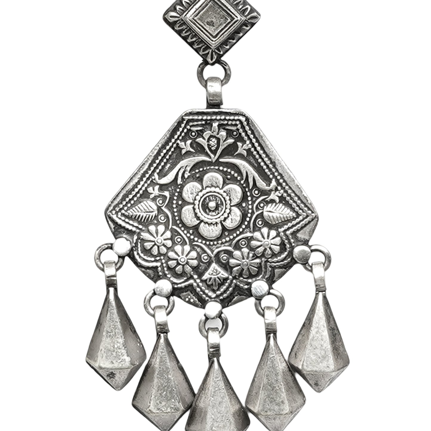 Rangeela Handcrafted Silver Earrings – Stamped Design, Hook Closure, Ethnic Boho Jewelry
