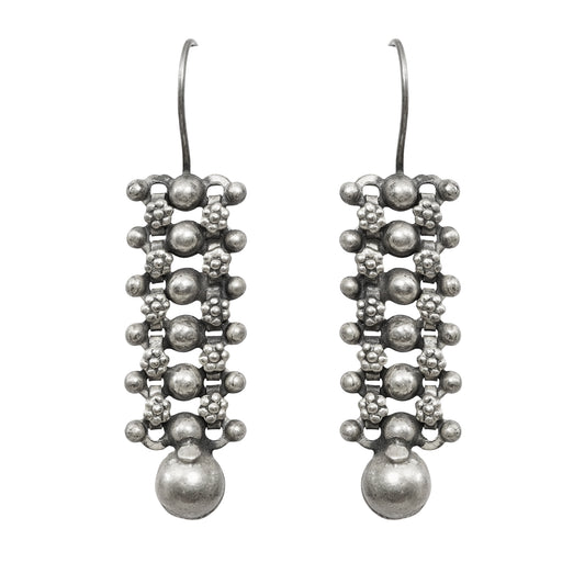 Sitara Handcrafted Stamped Silver Earrings with Beads – Elegant Hook Design