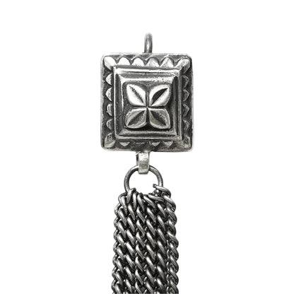 Taveez Handcrafted Stamped Silver Earrings with Chains & Ghungroos