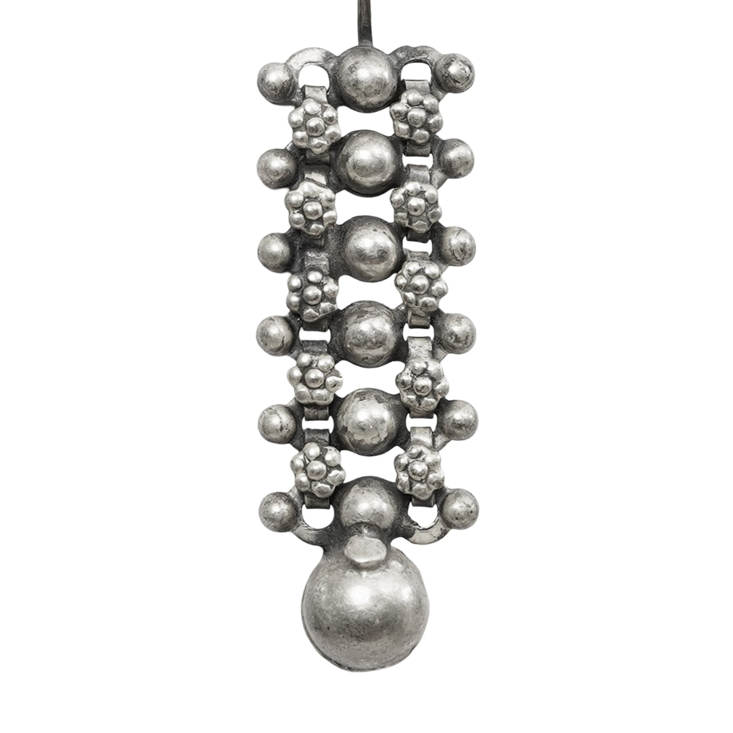 Sitara Handcrafted Stamped Silver Earrings with Beads – Elegant Hook Design