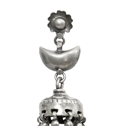 Sitara Handcrafted Stamped & Embossed Silver Jhumkas with Bead Detailing