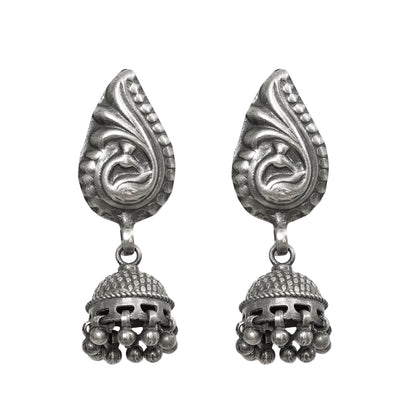 Sitara Handcrafted Stamped & Embossed Silver Jhumkas