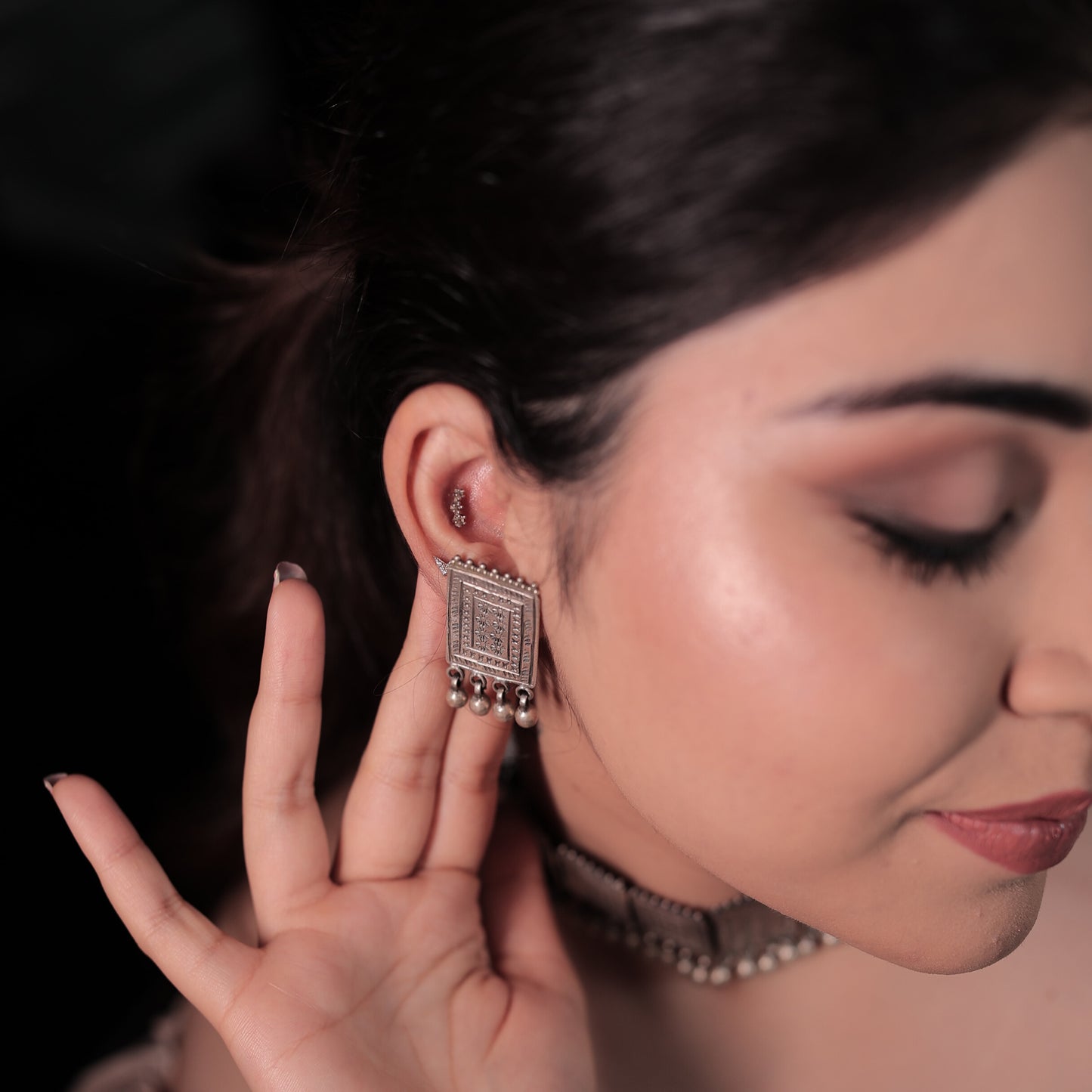 Sitara Handcrafted Engraved Silver Earrings – Timeless Elegance with Butterfly Post Closure