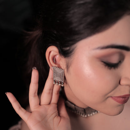 Sitara Handcrafted Engraved Silver Earrings – Timeless Elegance with Butterfly Post Closure