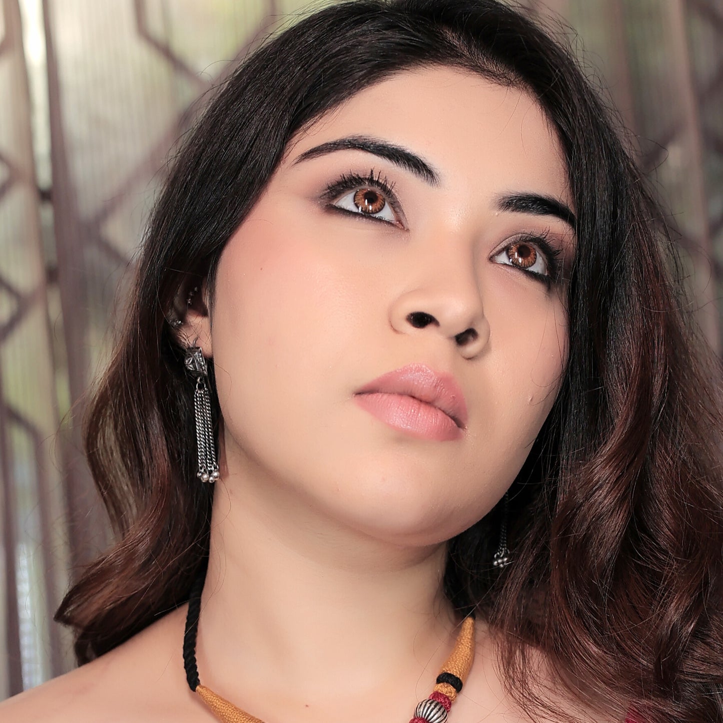 Taveez Handcrafted Stamped Silver Earrings with Chains & Ghungroos