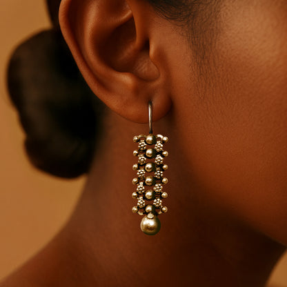 Sitara Handcrafted Stamped Silver Earrings with Beads – Elegant Hook Design