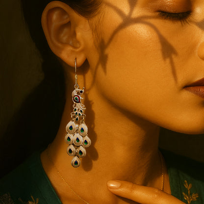 Phulwari Stamped Dangler Earrings with Glass Enameling (Meenakari) with Butterfly Post Closure
